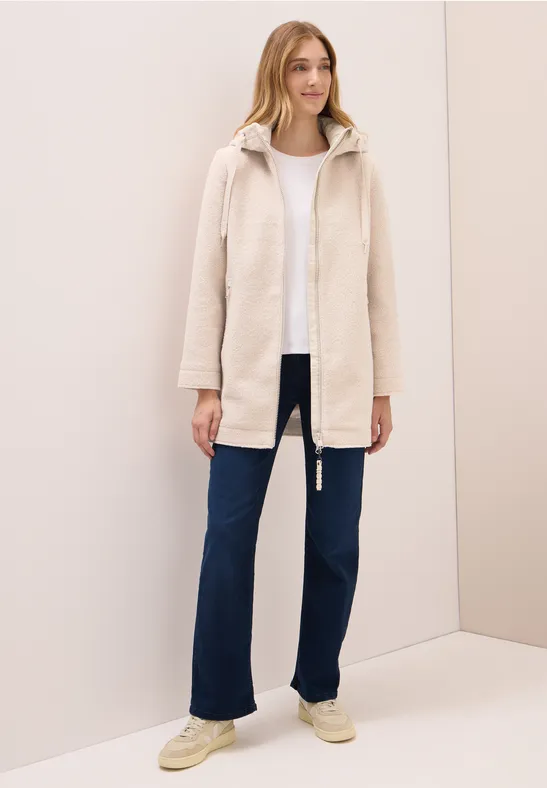 Manteau en optique laine teddy vanilla white