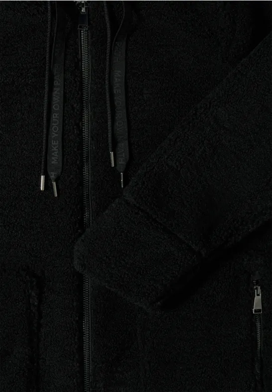Teddy Mantel mit Kapuze Black