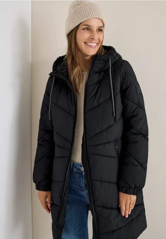 Steppmantel mit Kapuze Black