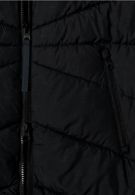 Steppmantel mit Kapuze Black