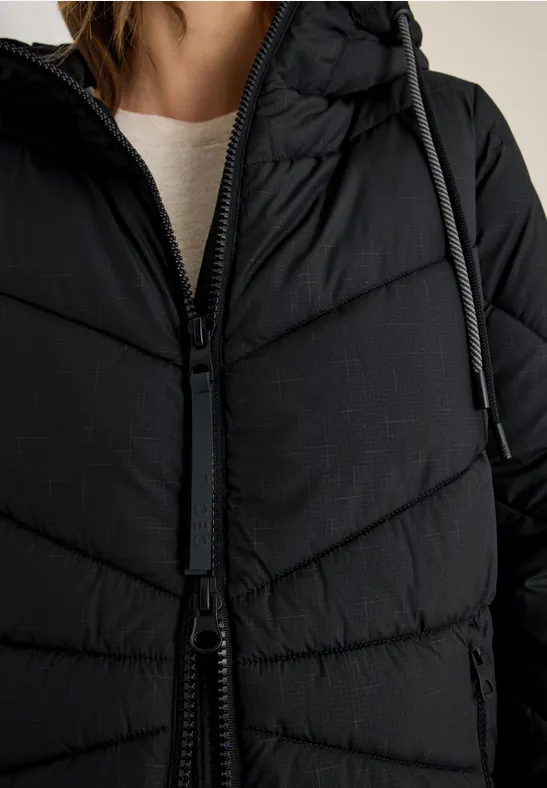 Steppmantel mit Kapuze Black