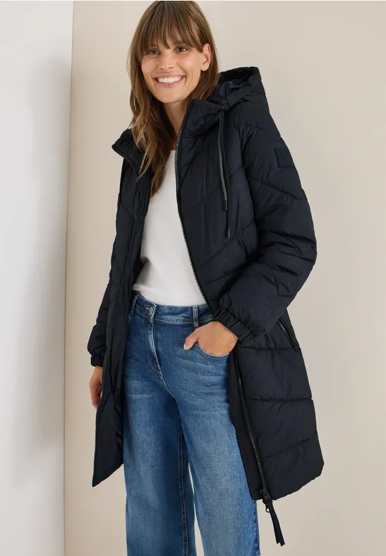 Pikowany płaszcz z kapturem dark navy blue