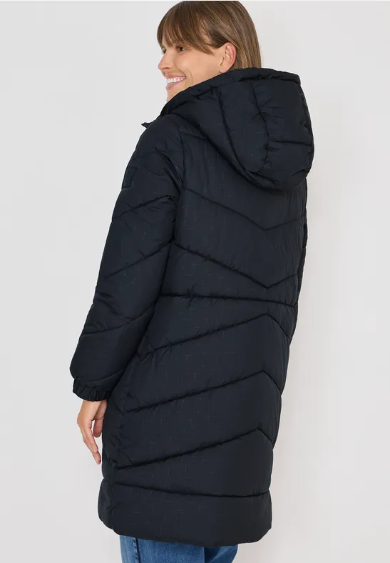 Pikowany płaszcz z kapturem dark navy blue