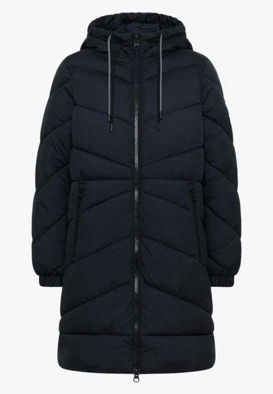 Pikowany płaszcz z kapturem dark navy blue