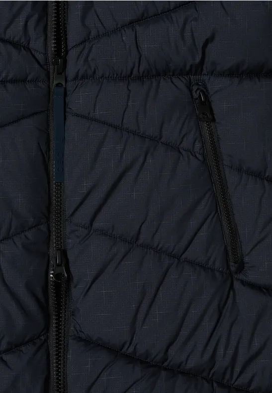 Pikowany płaszcz z kapturem dark navy blue