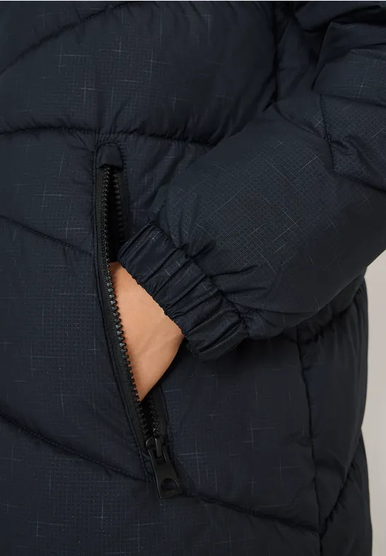 Pikowany płaszcz z kapturem dark navy blue