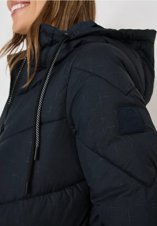 Pikowany płaszcz z kapturem dark navy blue