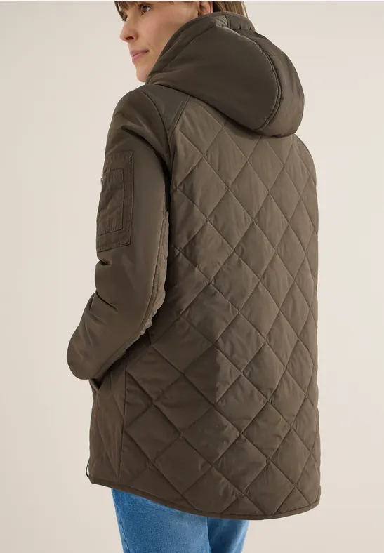 Midi Jacke mit Hoodie mocha taupe