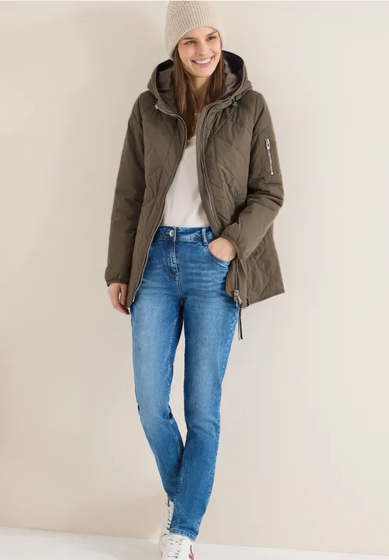 Midi Jacke mit Hoodie mocha taupe