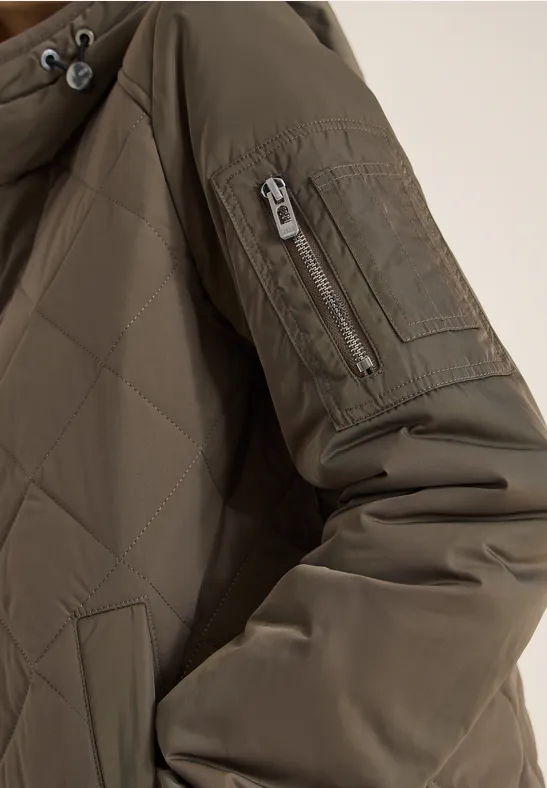 Midi Jacke mit Hoodie mocha taupe