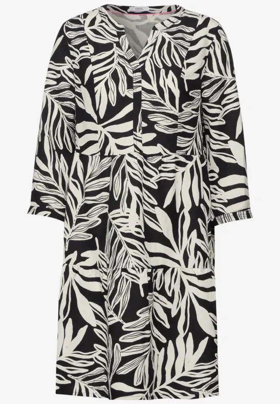 Jurk van linnenmix met print Black