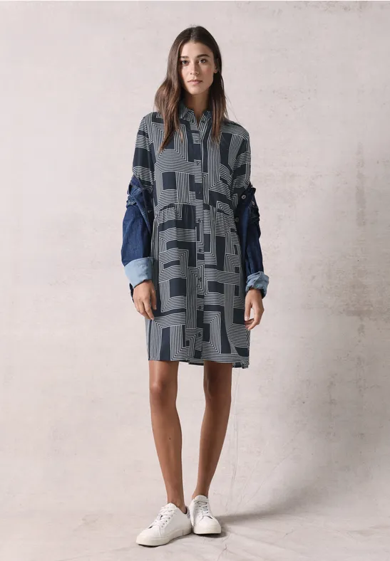 Bedrucktes Kleid deep petrol