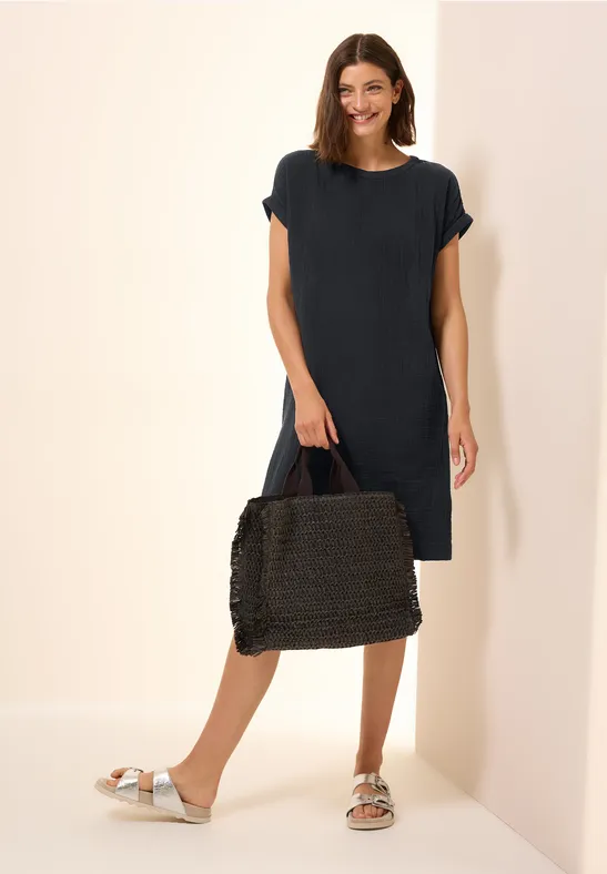Robe en mousseline de soie unie Black