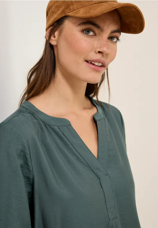 Split Neck Strukturkleid dark balmy khaki
