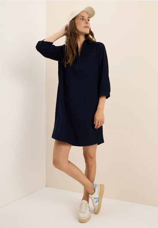Cordkleid in Unifarbe urban dark blue