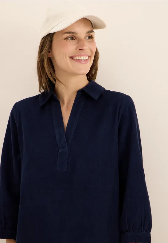 Cordkleid in Unifarbe urban dark blue