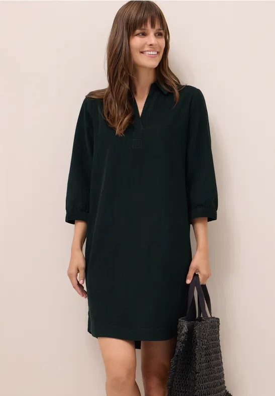 Cordkleid in Unifarbe ink green