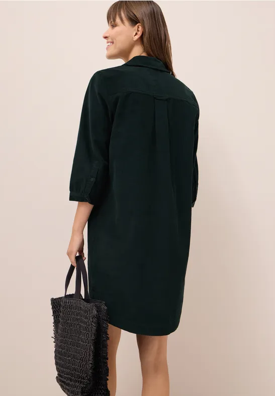 Cordkleid in Unifarbe ink green
