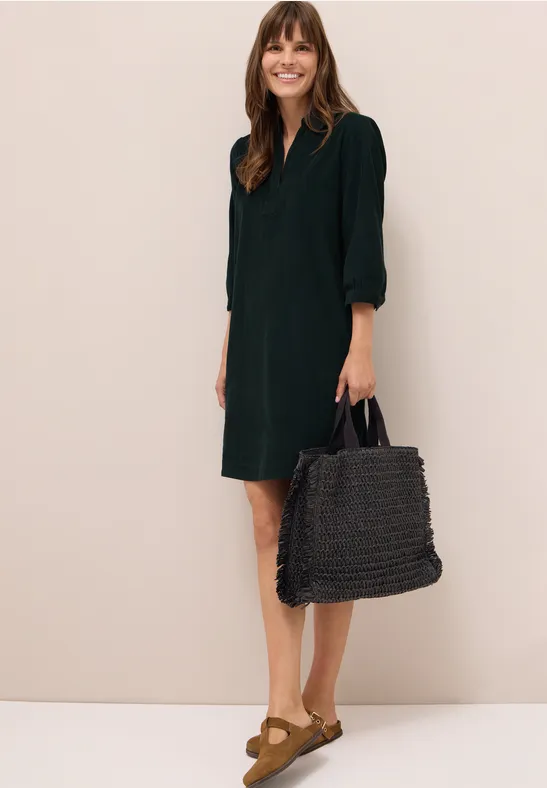 Cordkleid in Unifarbe ink green