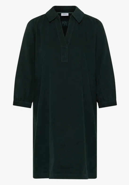Cordkleid in Unifarbe ink green