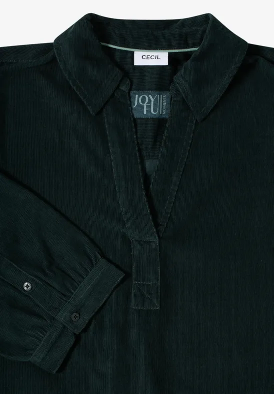 Cordkleid in Unifarbe ink green