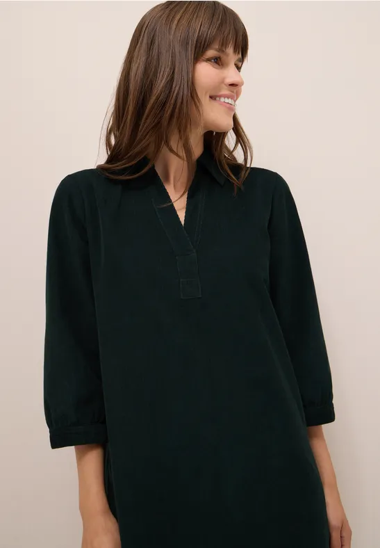 Cordkleid in Unifarbe ink green