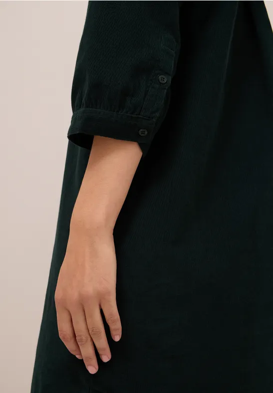 Cordkleid in Unifarbe ink green