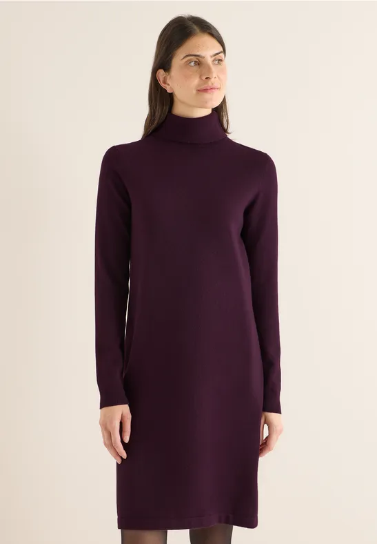 Kuscheliges Rollkragen Kleid eggplant red