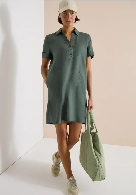 Knielanges Kleid aus Leinen just khaki