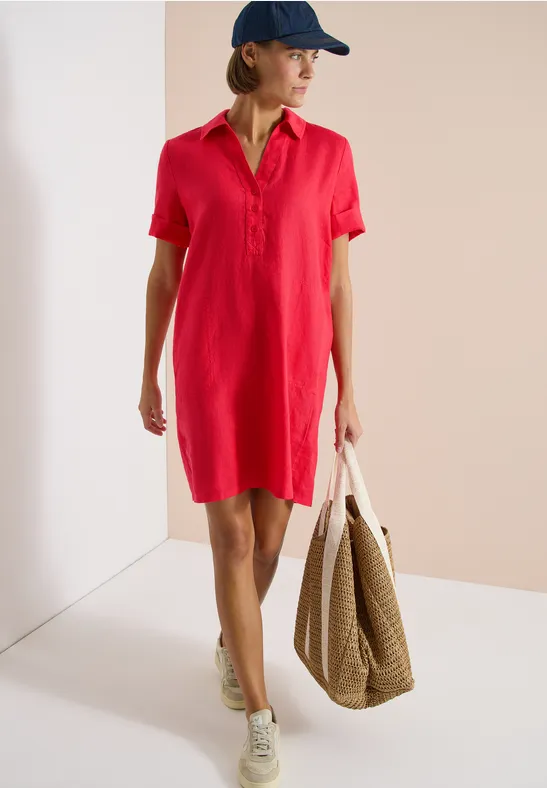 Knielanges Kleid aus Leinen fresh red