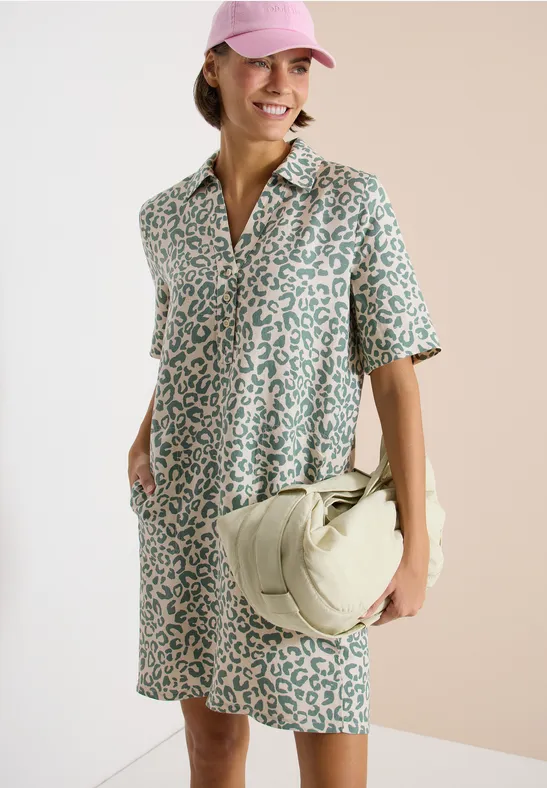 Knielanges Kleid aus Leinenmix macadamia beige