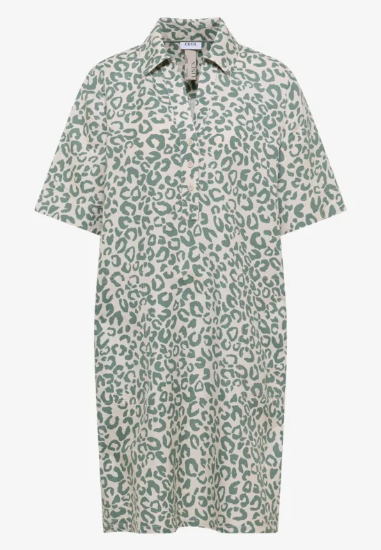 Knielanges Kleid aus Leinenmix macadamia beige