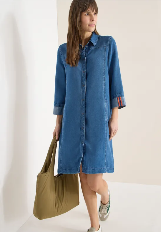 Denim-Look Kleid mid blue wash