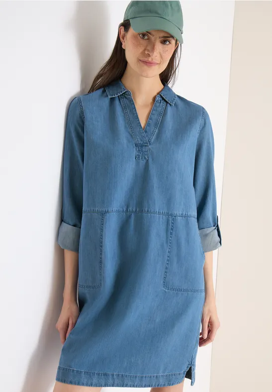 Knielanges Kleid im Denim-Look mid blue wash