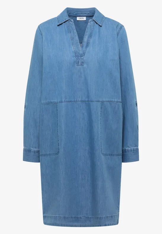 Knielanges Kleid im Denim-Look mid blue wash