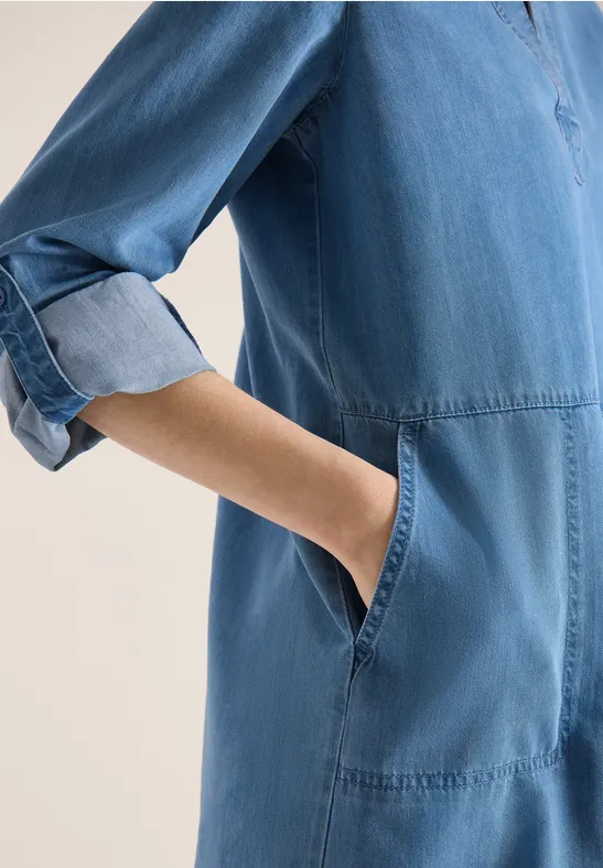 Knielanges Kleid im Denim-Look mid blue wash