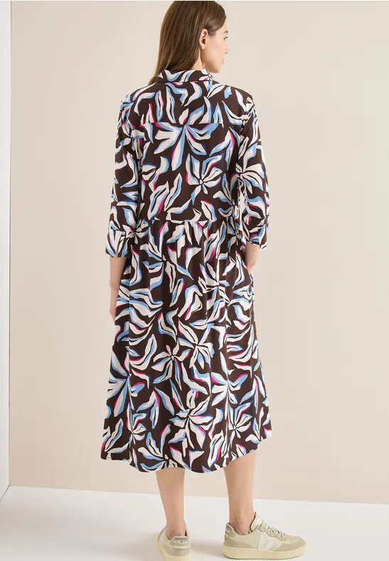 Midi-Kleid mit Print und Taschen macchiato brown
