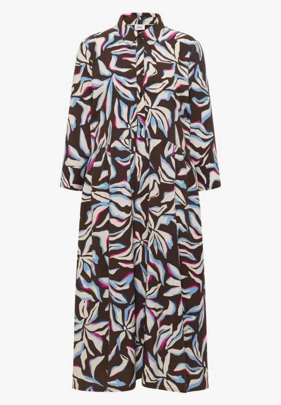 Midi-Kleid mit Print und Taschen macchiato brown