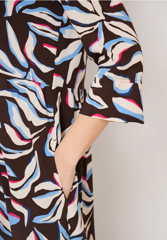 Midi-Kleid mit Print und Taschen macchiato brown