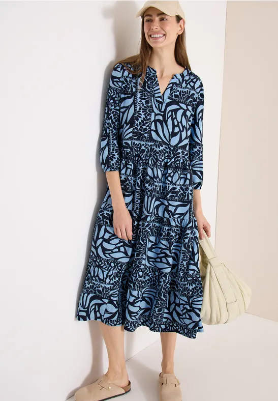 Midi-Kleid mit Patchwork-Print universal blue