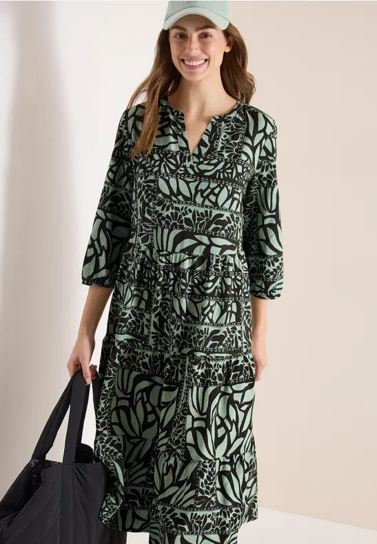 Midi-Kleid mit Patchwork-Print raw khaki