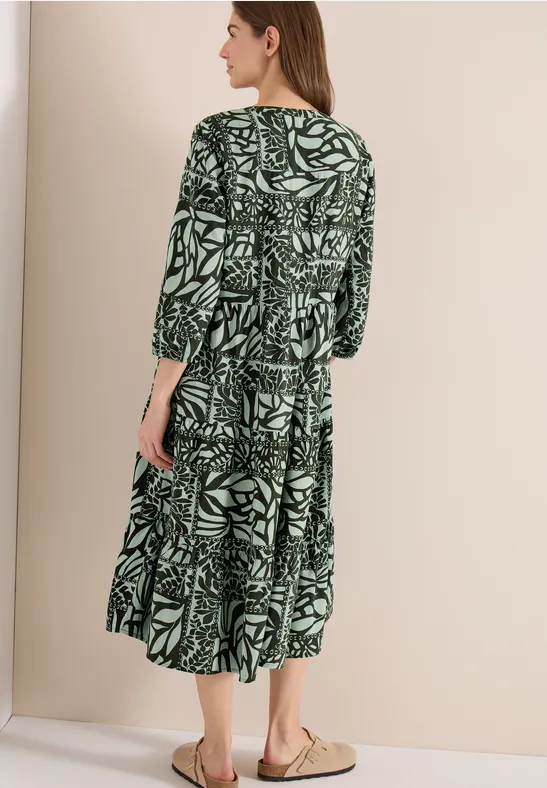 Midi-Kleid mit Patchwork-Print raw khaki