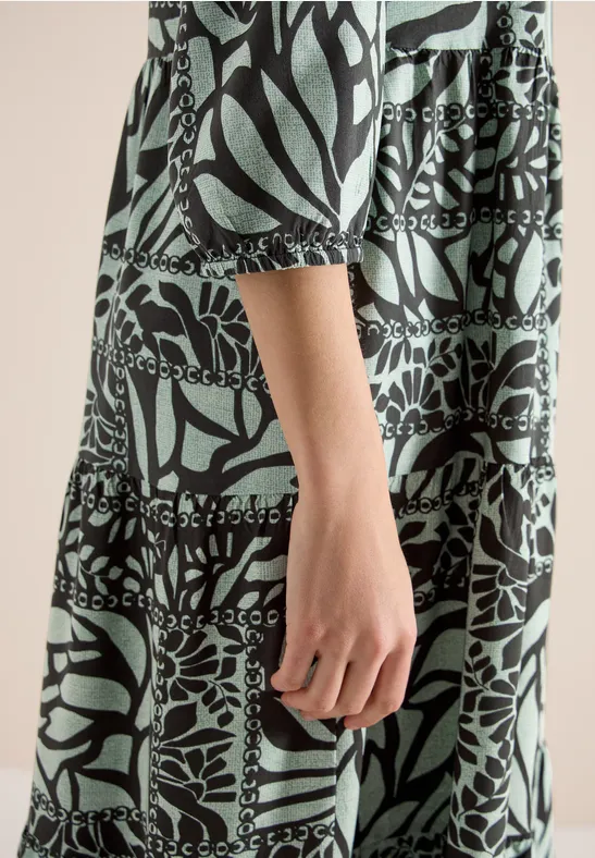 Midi-Kleid mit Patchwork-Print raw khaki