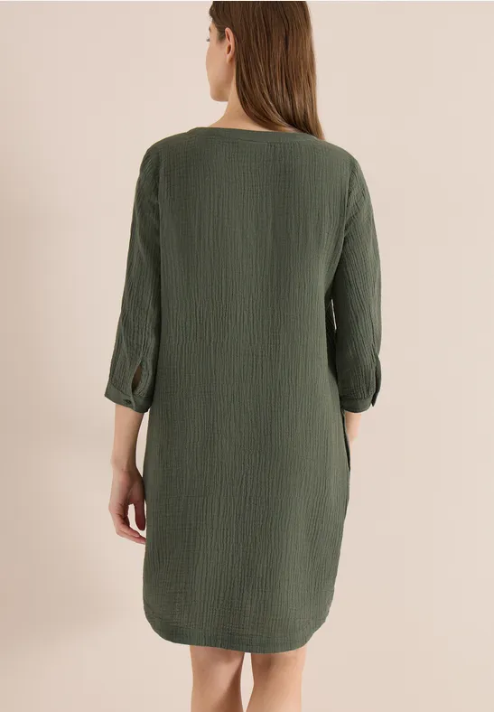 Knielanges Kleid in Musselin-Qualität khaki