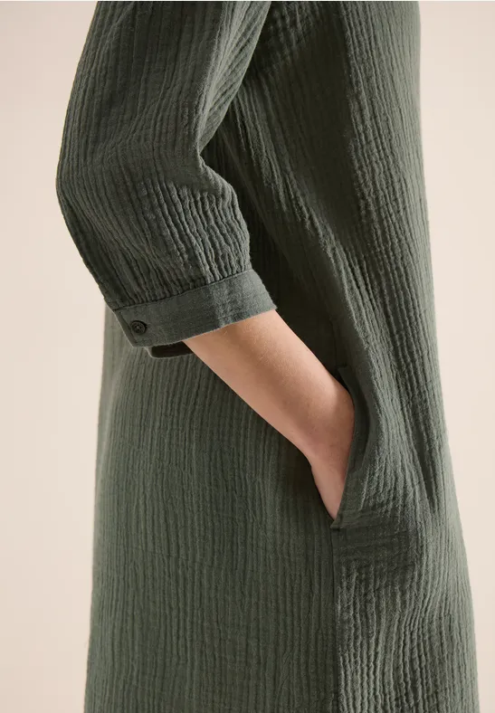 Knielanges Kleid in Musselin-Qualität khaki