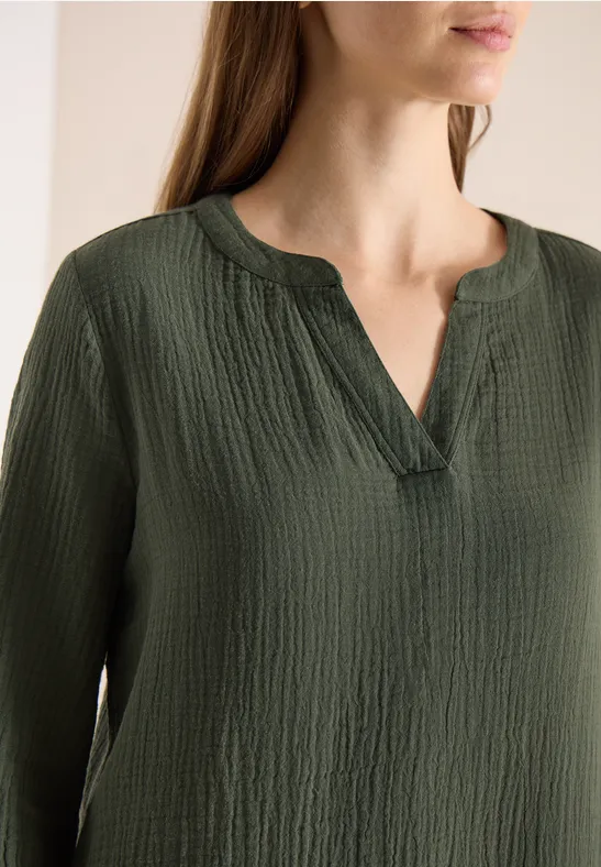 Knielanges Kleid in Musselin-Qualität khaki