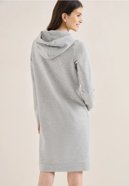 Knielanges Kleid aus Sweat mit Kapuze milky grey melange