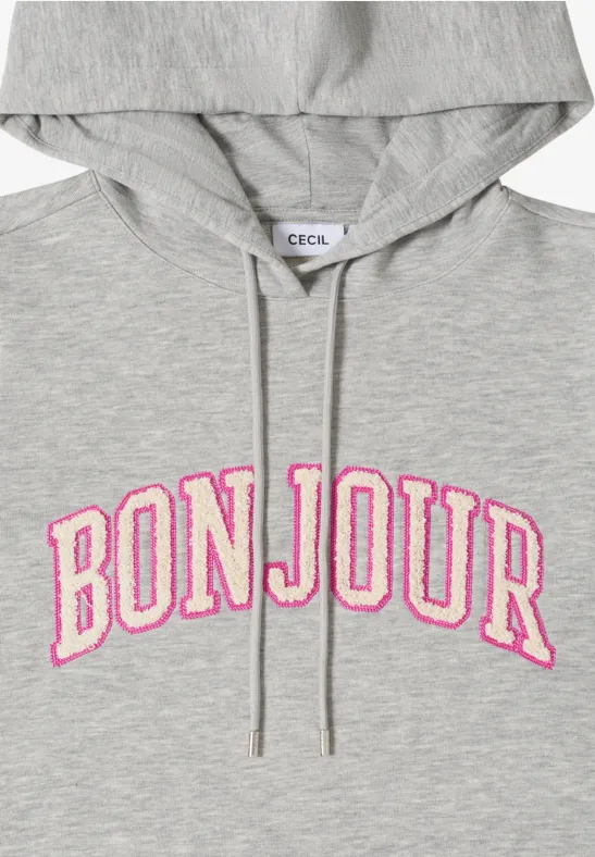 Knielanges Kleid aus Sweat mit Kapuze milky grey melange