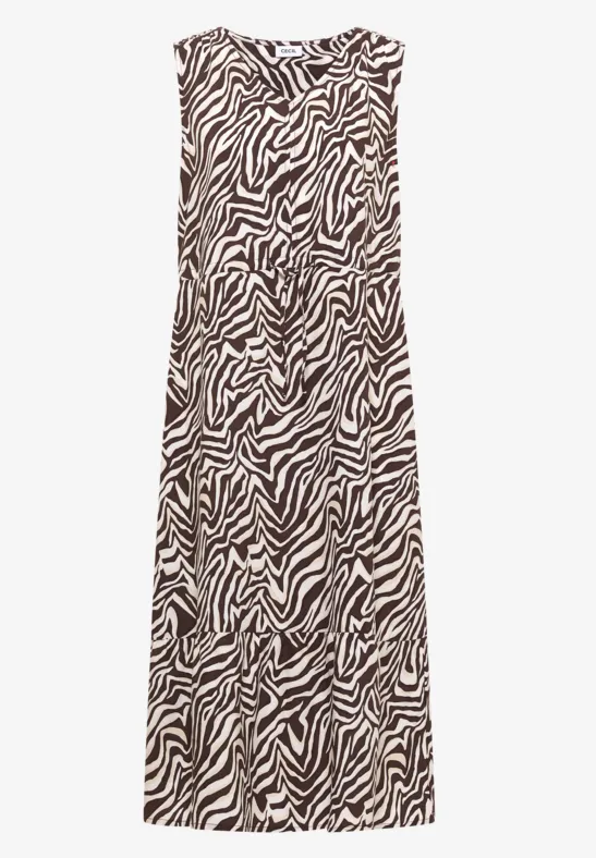 Ärmelloses Maxikleid mit braun-weißer Zebra-Optik