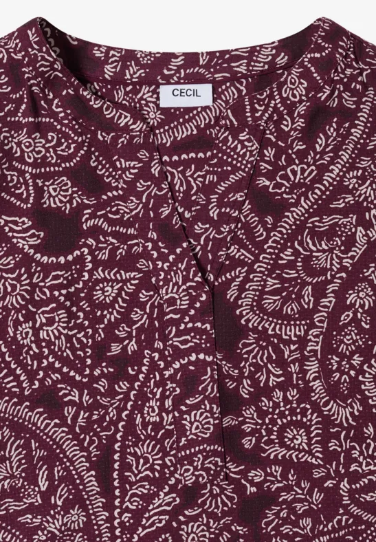 Bordeauxfarbenes CECIL-Shirt mit weißem Paisley- und Blumenmuster
